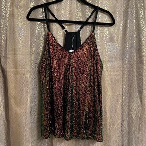 Anrabess Chameleon Sparkly Sequin Camisole Tank Top Blouse Small NWT